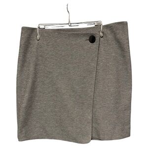 Loft Asymmetrical Mini Skirt Button Flap Wrap Back Zipper Gray Size 8